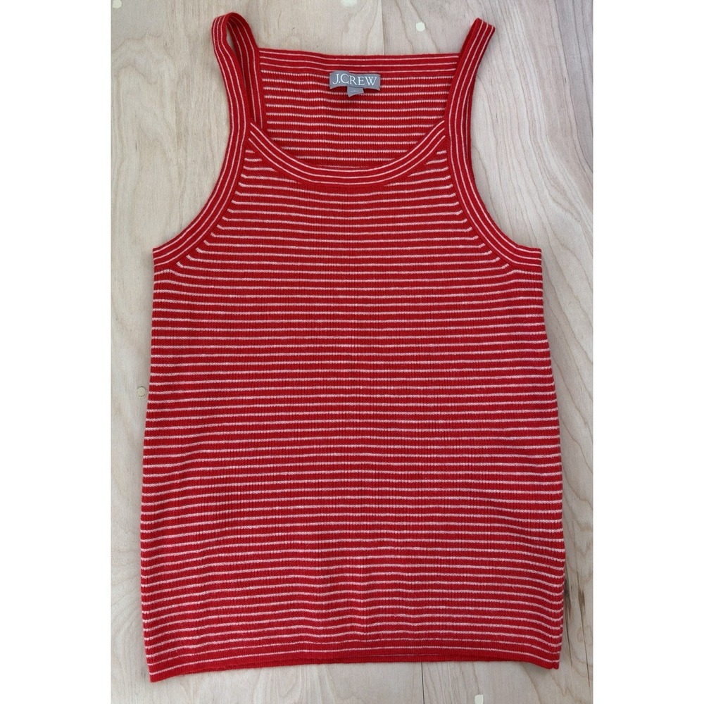 J.Crew Women's L Cashmere Blend Knit Tank Red White Striped Sweater Top Preppy